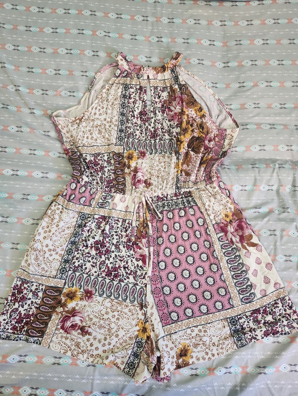 Maurices Floral Patchwork Halter Romper in Pink & Cream - Picture 1 of 3